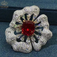 wuiha real 925 sterling silver cushion cut 5ct vvs synthetic ruby diamond wedding cocktail rose ring for women gift dropshipping