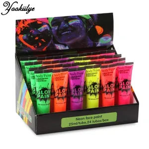 6 цветов неоновые, Флуоресцентные УФ краска для тела 24 шт.компл. лицо краска ing светящийся акриловый краска s арт для вечерние вечеринки Хэллоуин Макияж