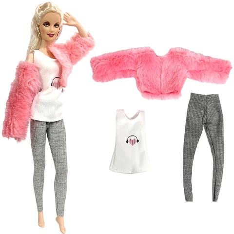 1 комплект модной детской одежды NK, розовая шаль + рубашка + брюки, Повседневная Одежда для куклы Барби, аксессуары для девочек, кукла, детские игрушки