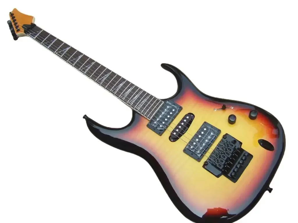 

Rhxflame 3 Tone Sunburst Flame Maple Top Electric Guitar Tremolo Bridge Black Hardware HSH Pickups Shark Fin Inlay
