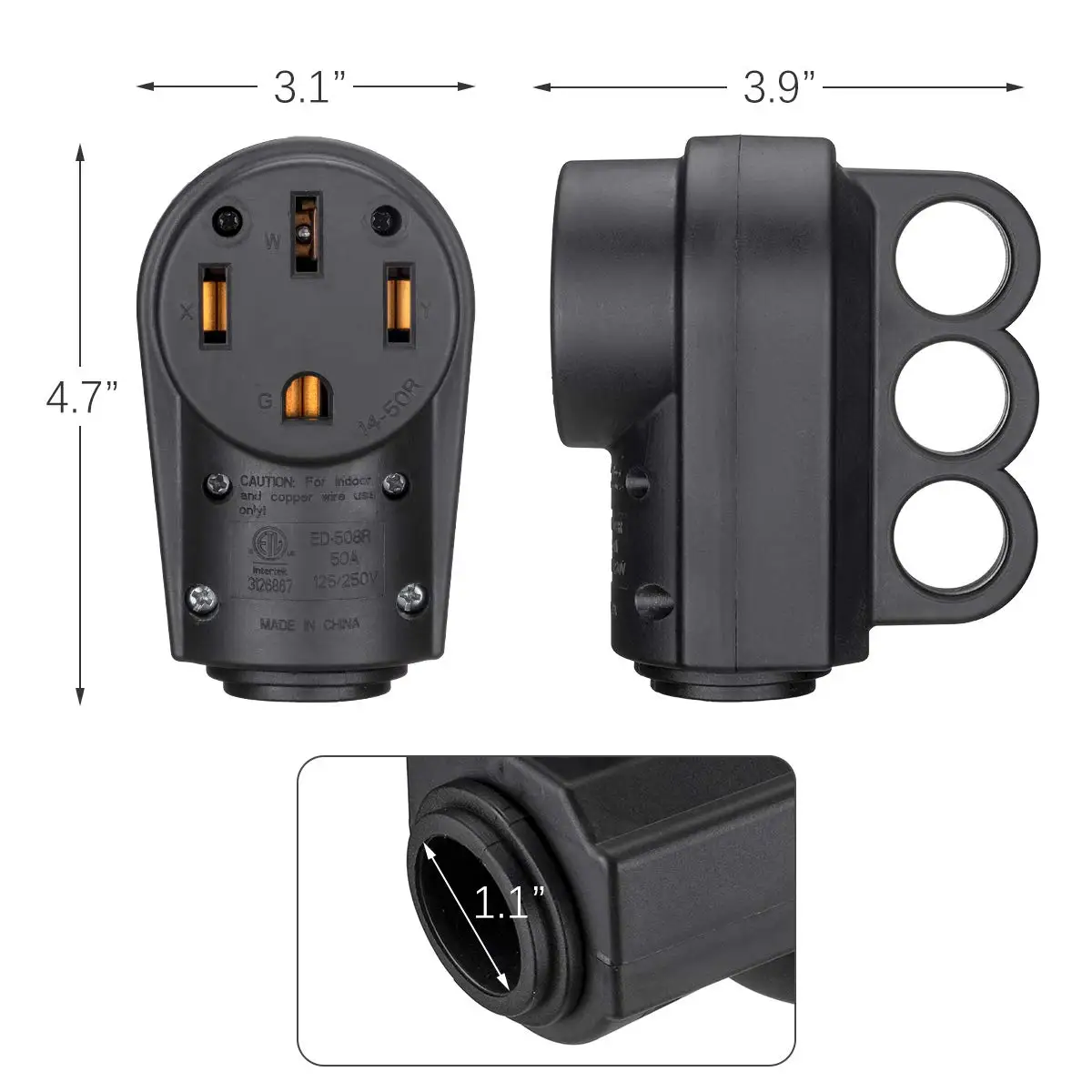 

50AMP RV Replacement Female Plug with Easy Unplug Design, ETL Certified