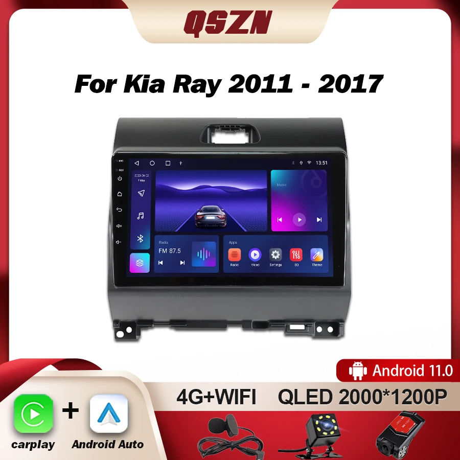 

QSZN For Kia Ray 2011-2017 Android13 Car Radio Multimedia Video Player Navigation GPS Carplay QLED Touch Screen Stereo Autoradio