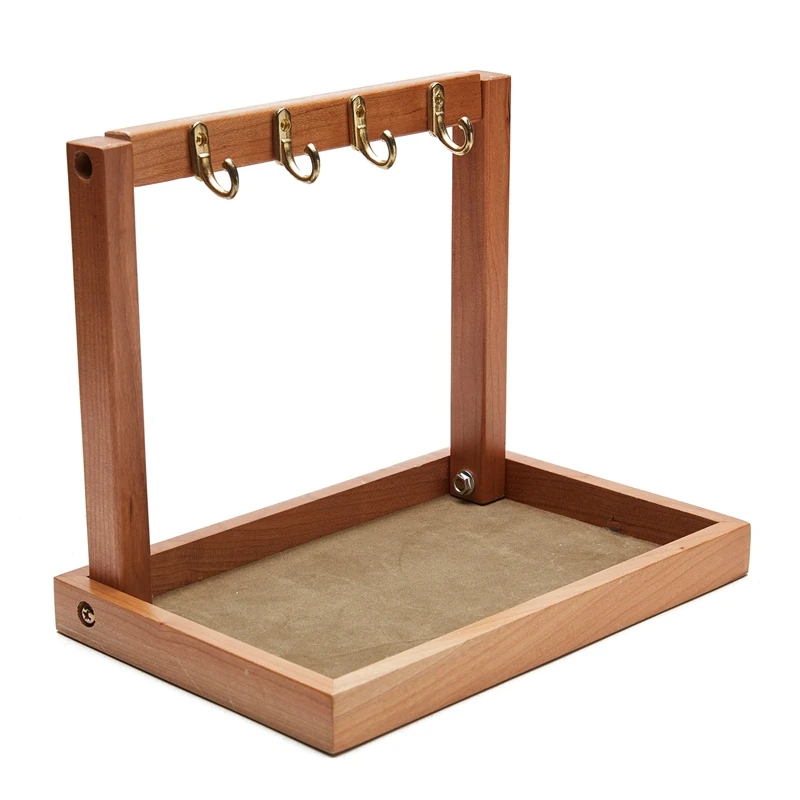 

Wooden Jewelry Stand Holder, 2-Tier Necklace Hanging Wooden Ring Organizer Earring Tray, 4 Hooks Storage Stand