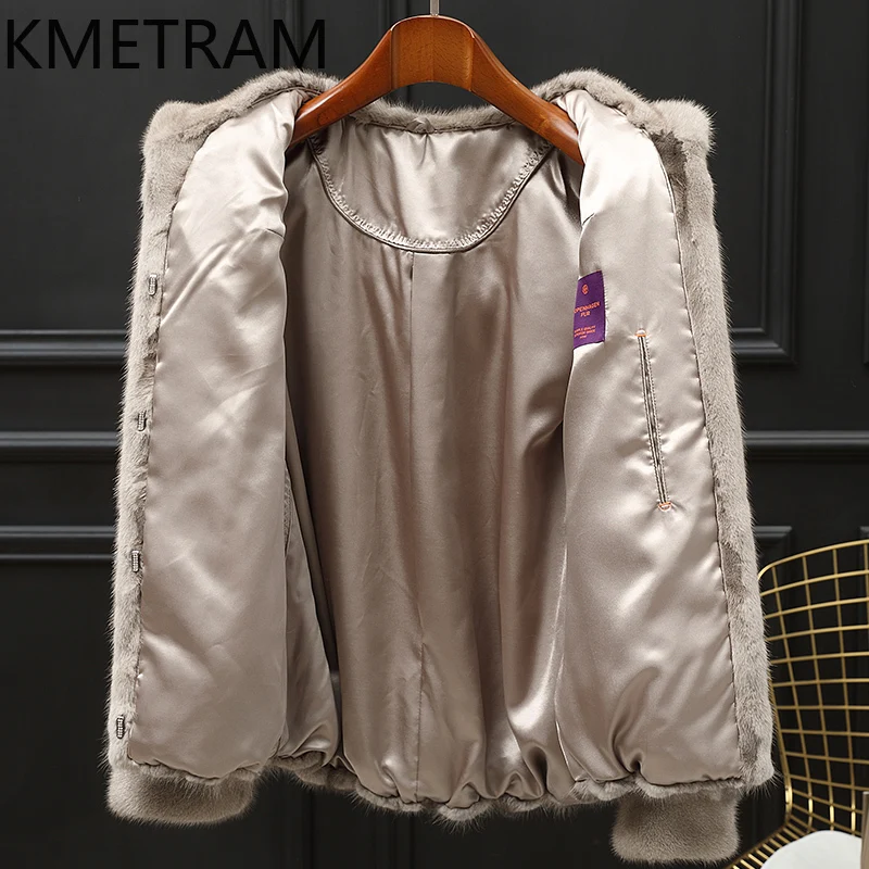 Шуба женская укороченная из натурального меха норки с капюшоном зима 2024