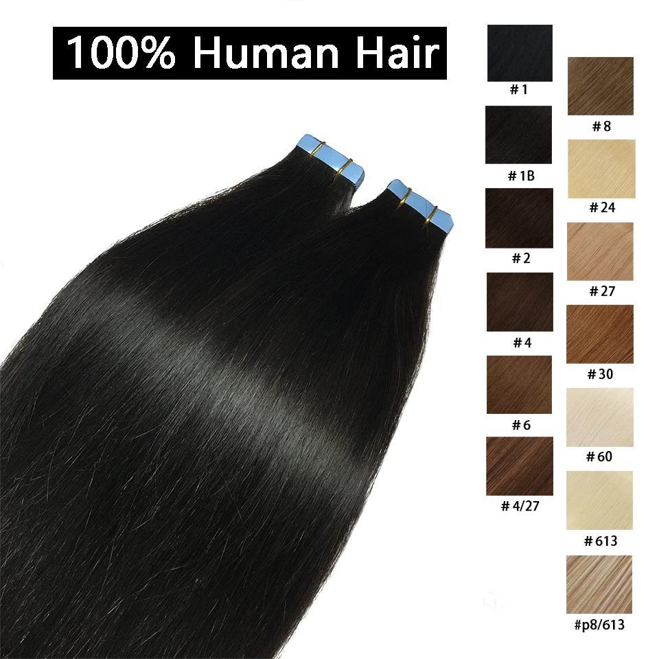 Tape In Straight Human Hair Extensions Brazilian Hair Adhesive Extensions Skin Weft Black Brown 100% Real Human Hair for Women