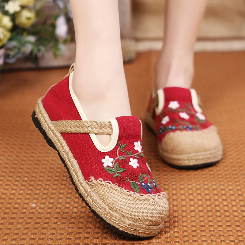 

Embroider Flats Women Shoes Cotton Linen Retro Round Toe Floral Concise Casual 2022 New Handmade Leisure Ladies Shoes