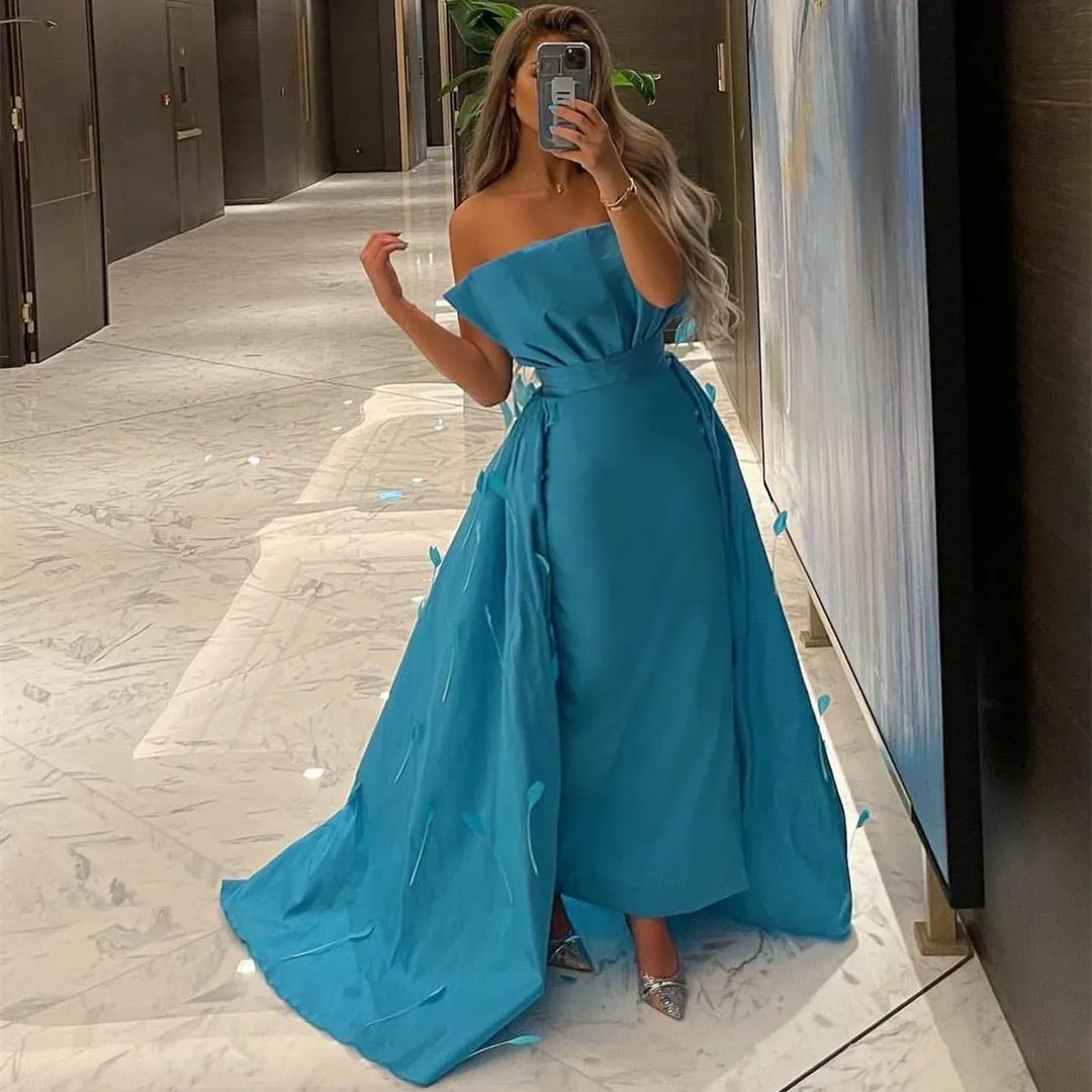 

Scalloped Satin Prom Dresses for Musilm فساتين السهرة Sheath Ankle Length Evening Dress with Pleated Long Formal Gowns