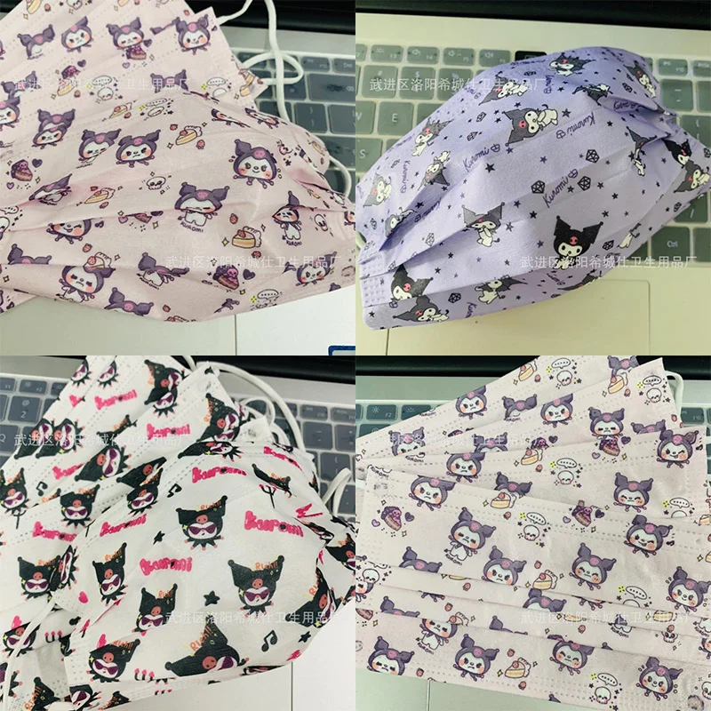 

10 шт. кавайная аниме Kuromi Sanrio Милая маска с принтом одноразовая Защитная 3-слойная маска для лица мультяшная Пылезащитная маска для мальчиков...