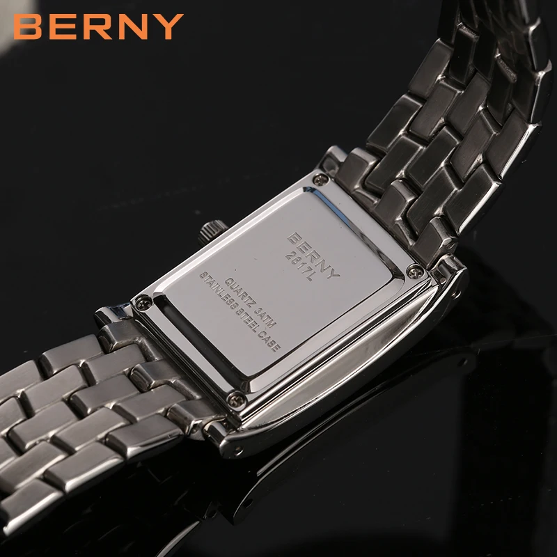 BERNY Luxury Women Watch Rectangle Quartz Wristwatch Brand Fashion Leather Waterproof Dress Watches Female Clock Wristwatch