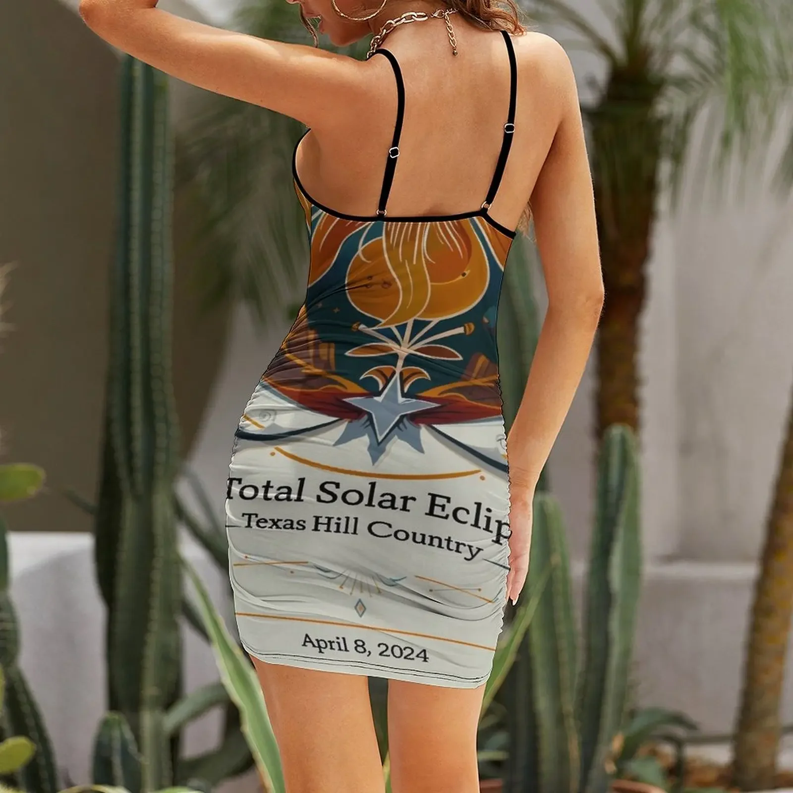 Eclipse Over Texas Hill Country: апрель 8 2024 плакат с плакатом на бретельках бандажное платье