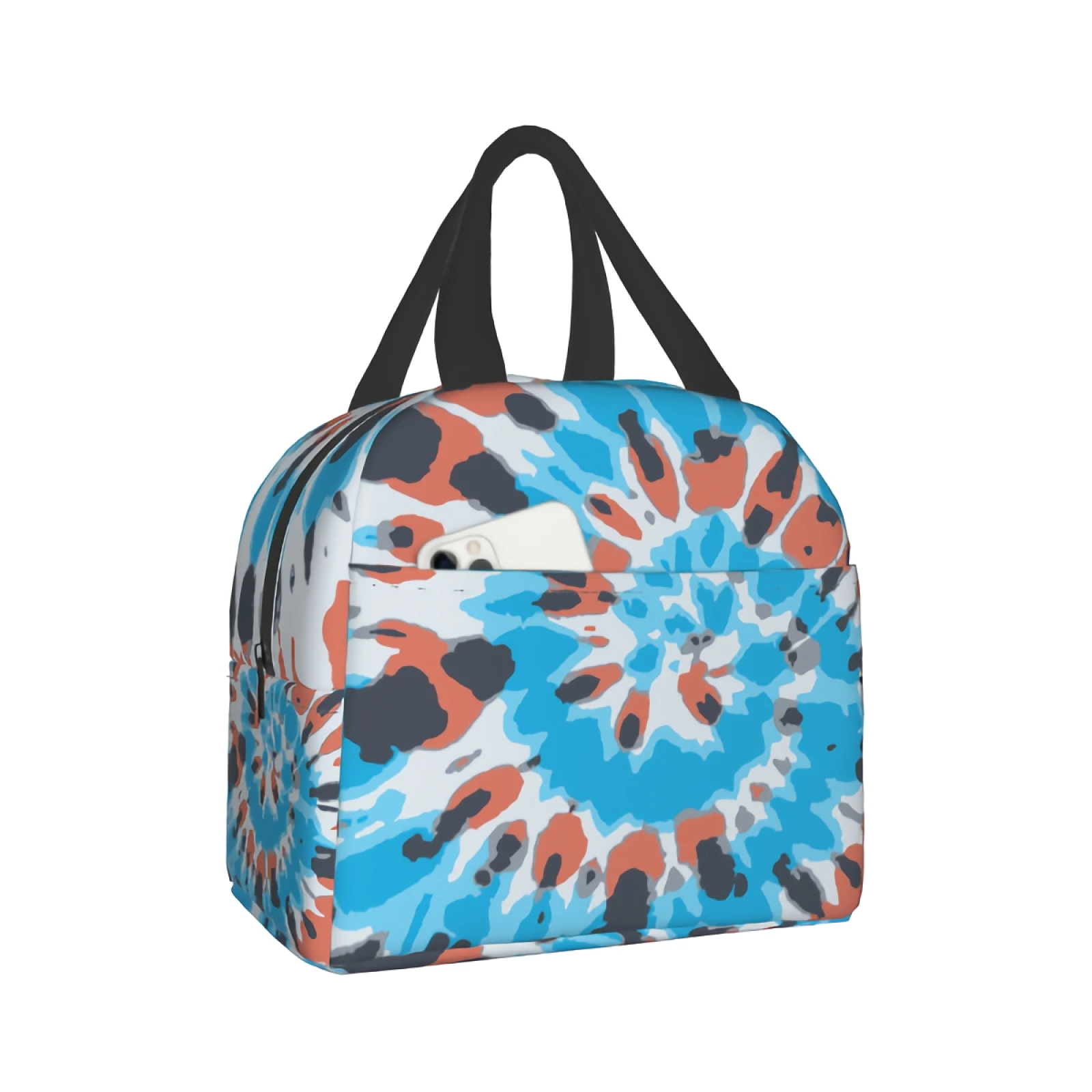 

Сумка-тоут для ланча Tie Dye для мужчин и женщин, изолированная синяя Оранжевая Сумочка для обеда, для подростков и девочек, серого цвета