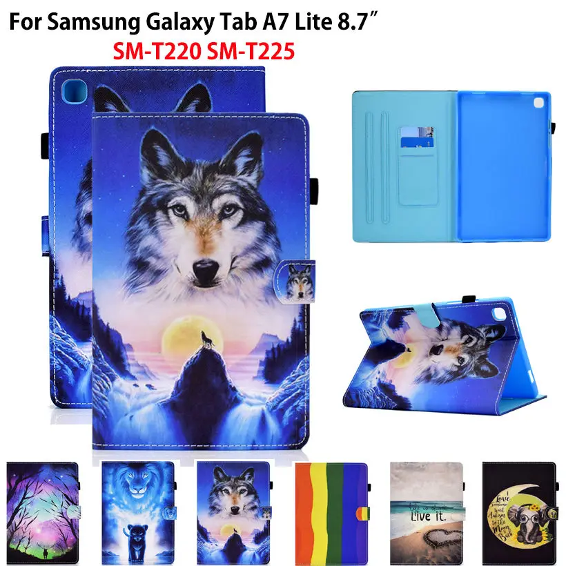 

Painted Tablet Funda Capa For Samsung Galaxy Tab A7 Lite SM-T220 SM-T225 8.7" Magnetic Cover Stand Case with Soft TPU Back Shell