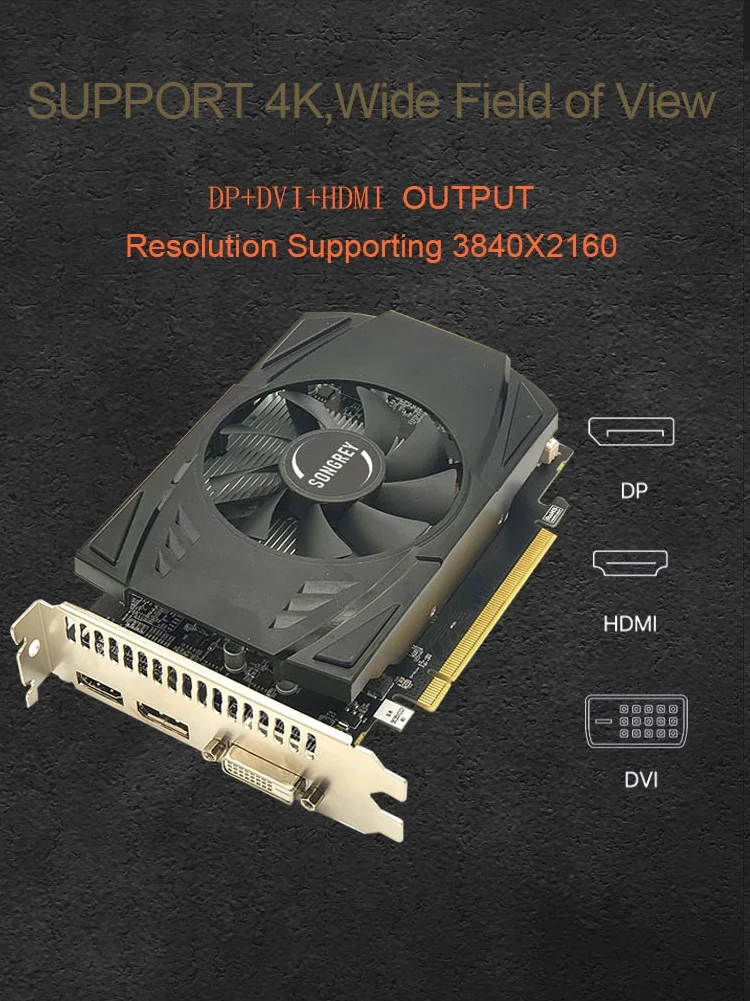 Игровая видеокарта SONGREY RX550 AMD GPU 2G GDDR5 6000 бит МГц выход DP + DVI HDMI |