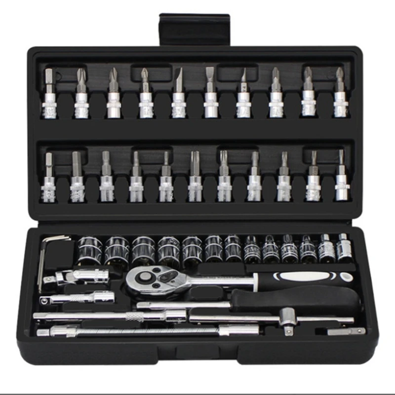 

Socket Wrench Sets Ratchet Sets Machine Tool Sets Drill Sockets for Auto Repair and Home, Metric 1/4Inch Drive 46 Pieces
