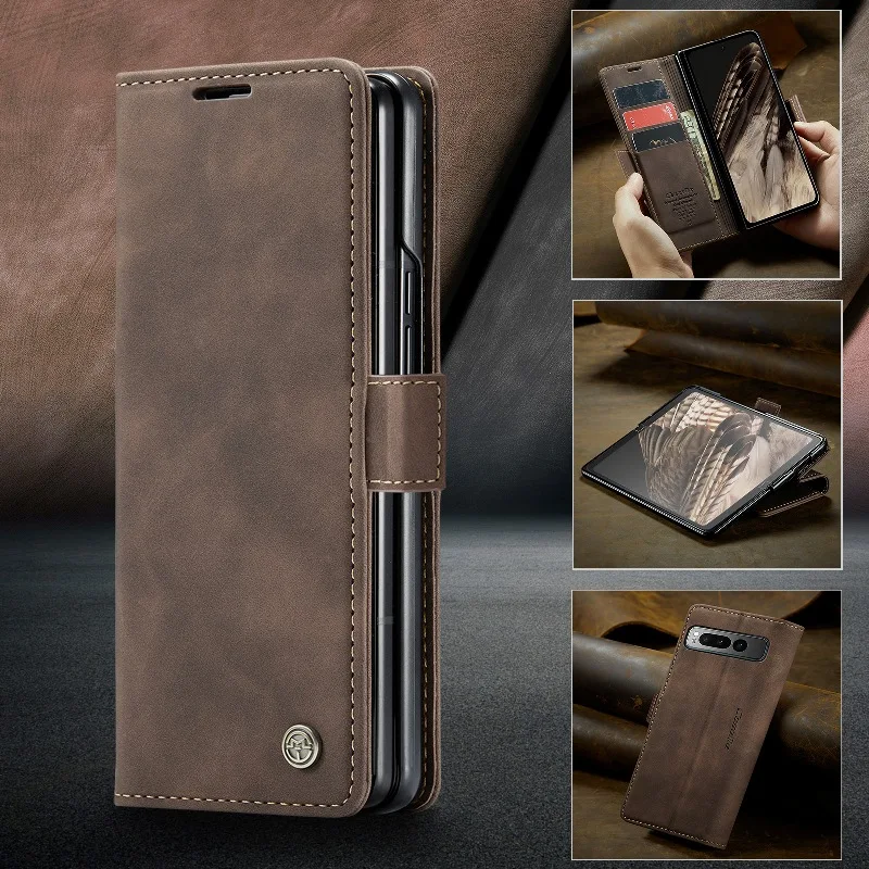 

Solid Color Leather Flip Case Wallet Cards Phone Cover For Google Pixel Fold 360° Full Protection Folding Phone Case