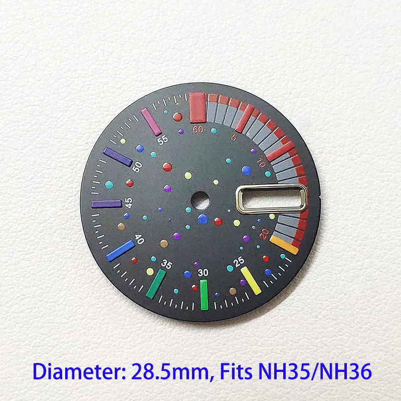 New Sterile NH36 Rainbow Dial Modified By S Logo SKX007 Watch 28.5mm Diameter Custom S Or Other Logo NH35 Dials Case Accessories
