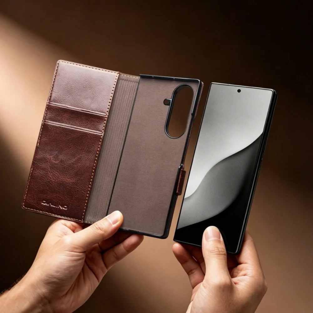 Фото Чехол-книжка Qialino из натуральной кожи премиум-класса для Samsung Galaxy Z Fold 8 Ultra ZFold8, ретро-дизайн, с магнитными слотами для карт, кошелек-обложка №5