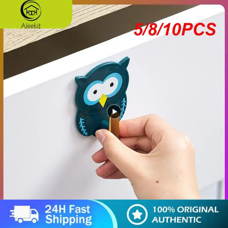 

5/8/10PCS Cartoon Owl Home Decor Small Multi-function Owl Hook Plastic Strong Adhesive Household Storage Hook Moisture-proof
