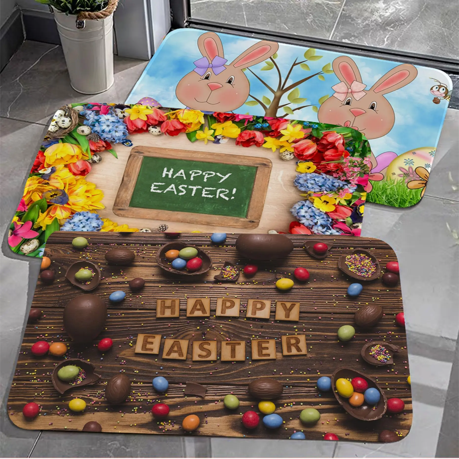 

Easter Bunny Eggs Flower Cute Animal Hallway Carpet Nordic Style Home Doormat Bathroom-Toilet Mats Bedroom Doormat Area Rug