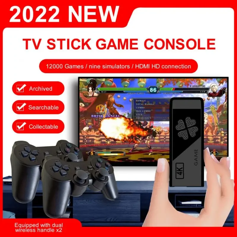

2023New игровая консоль 2,4G с двойным беспроводным контроллером, игровой джойстик 4K, 10000 игр, 64 ГБ для PS1/GBA/MAME/FC // GBC/MD/SFC