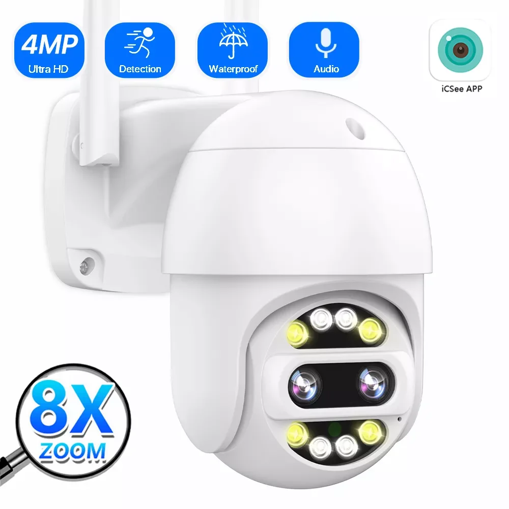 

8X Zoom PTZ IP Camera HD Security WiFi Camera Spotlight Color Night Outdoor Speed Dome Camera Dual Lens Surveillance CCTV iCSee