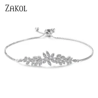 zakol brand design fashion cubic zirconia crystal adjustable bracelets for women exquisite leaf wedding ewelry gifts bp2096