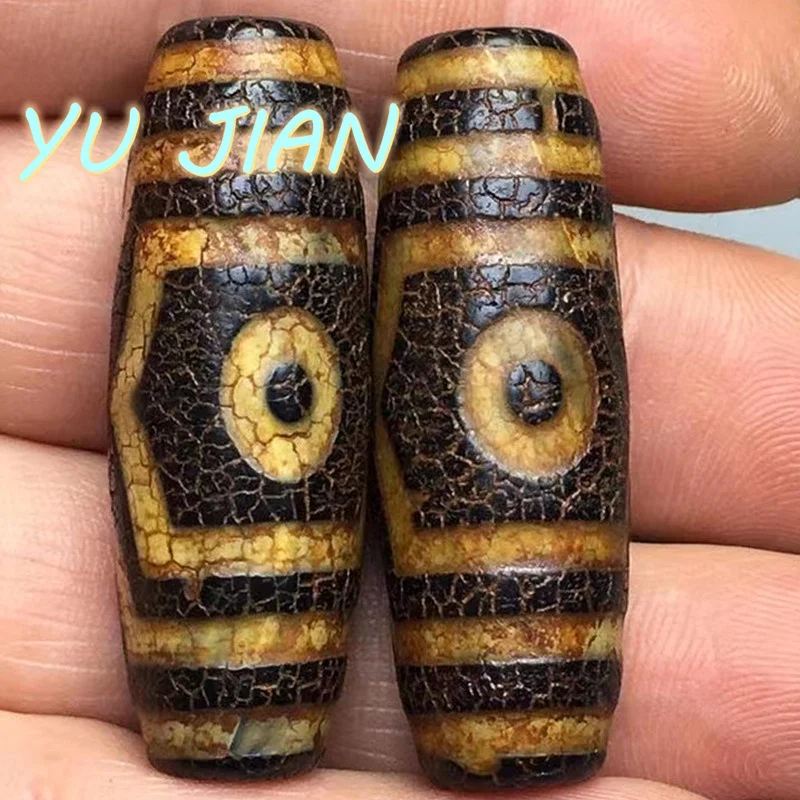 

Agate Chalcedony TWO-eyed Weathered Old Dzi Bead Loose-Bead Retro Long Tube-Bead Pendant Sweater Chain Jade Necklace Jewelry