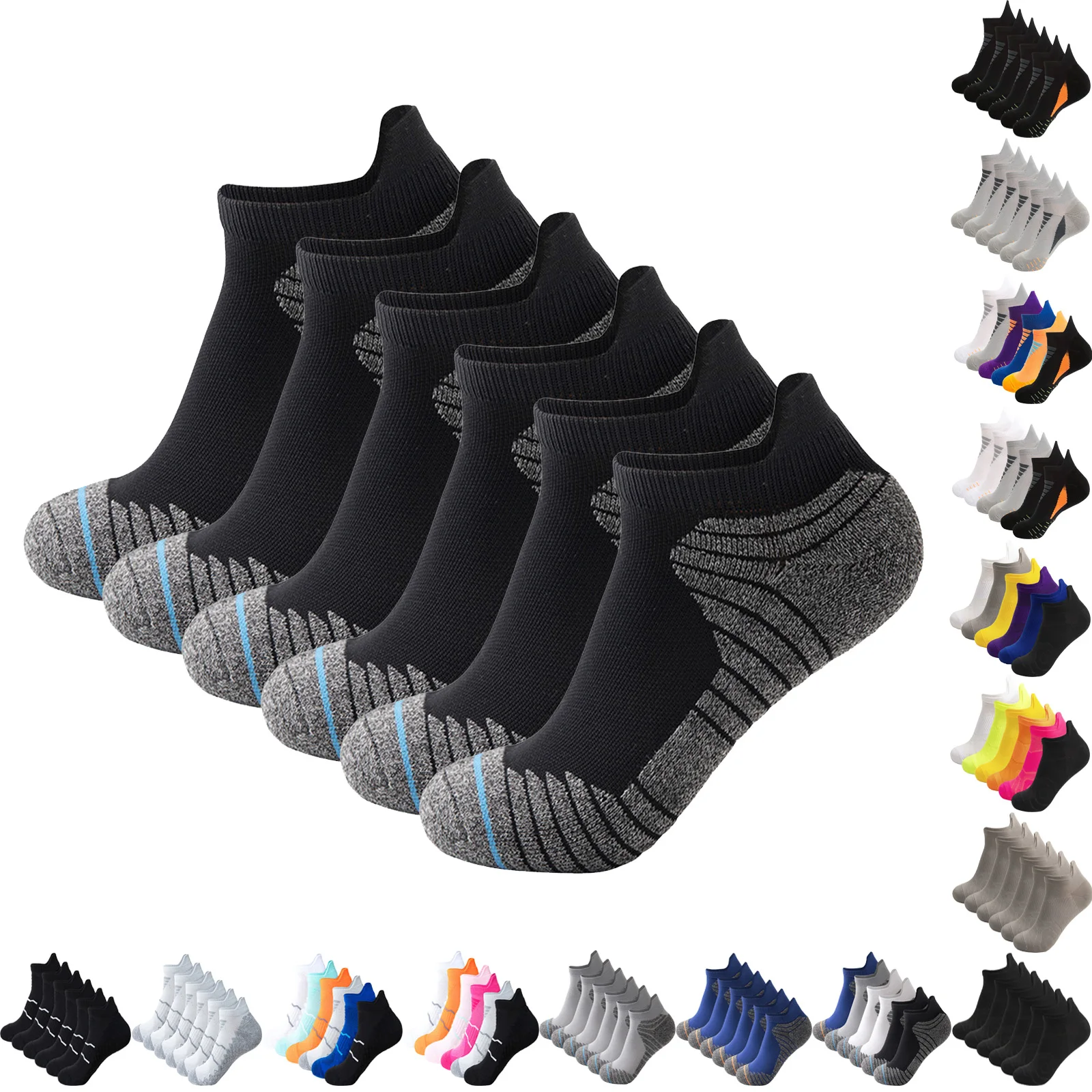 6 Pairs New Professional Outdoor Men and Women Sports Socks Athletic Colorful Unisex Towel Bottom Running Socks for Men