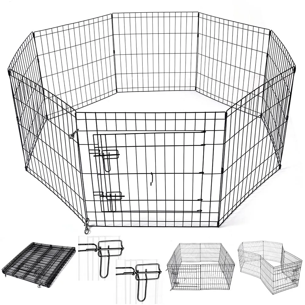 

8 Panels Foldable Dog Playpen Crate Metal Fence Pet Puppy Play Pen Exercise Cage