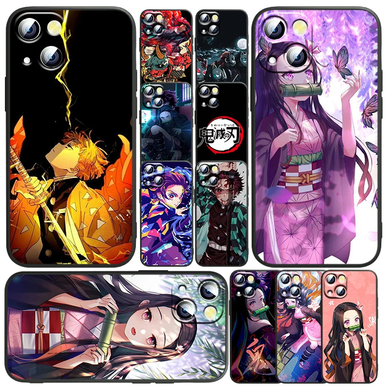

Demon Slayer Animation For Apple iPhone 13 12 11 mini 8 7 6 5 XS XR X SE 2020 Pro Max Plus Black Phone Case Funda Capa