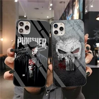 cool punisher skull phone case tempered glass for iphone 13 12 mini 11 pro xr xs max 8 x 7 plus se 2020 soft cover