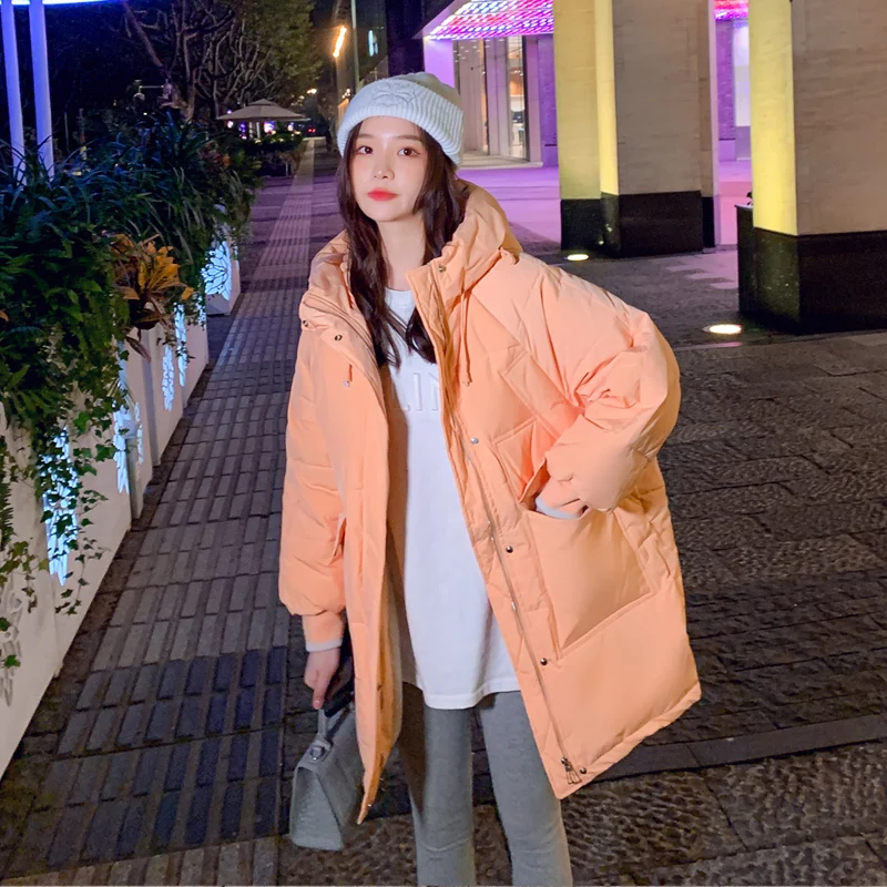 

To film a new long down jacket in winter girl han edition cotton-padded jacket wind loose cotton coat