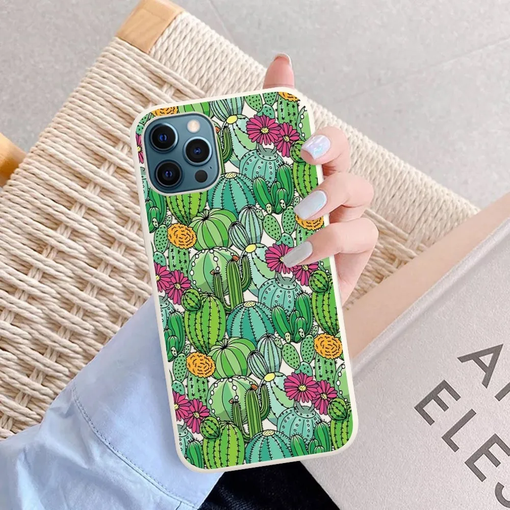 

Cartoon cactus Phone Case Soft Solid Color For iphone 14 11 12 13 mini pro max 7 8 plus 6 6s x xs max xr