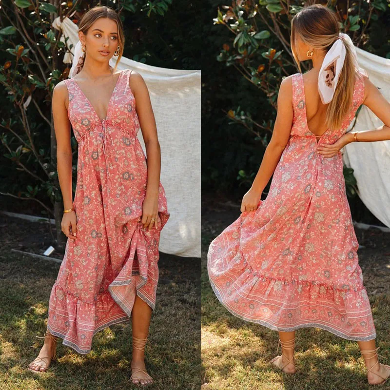 

Женское богемное длинное платье с цветочным принтом