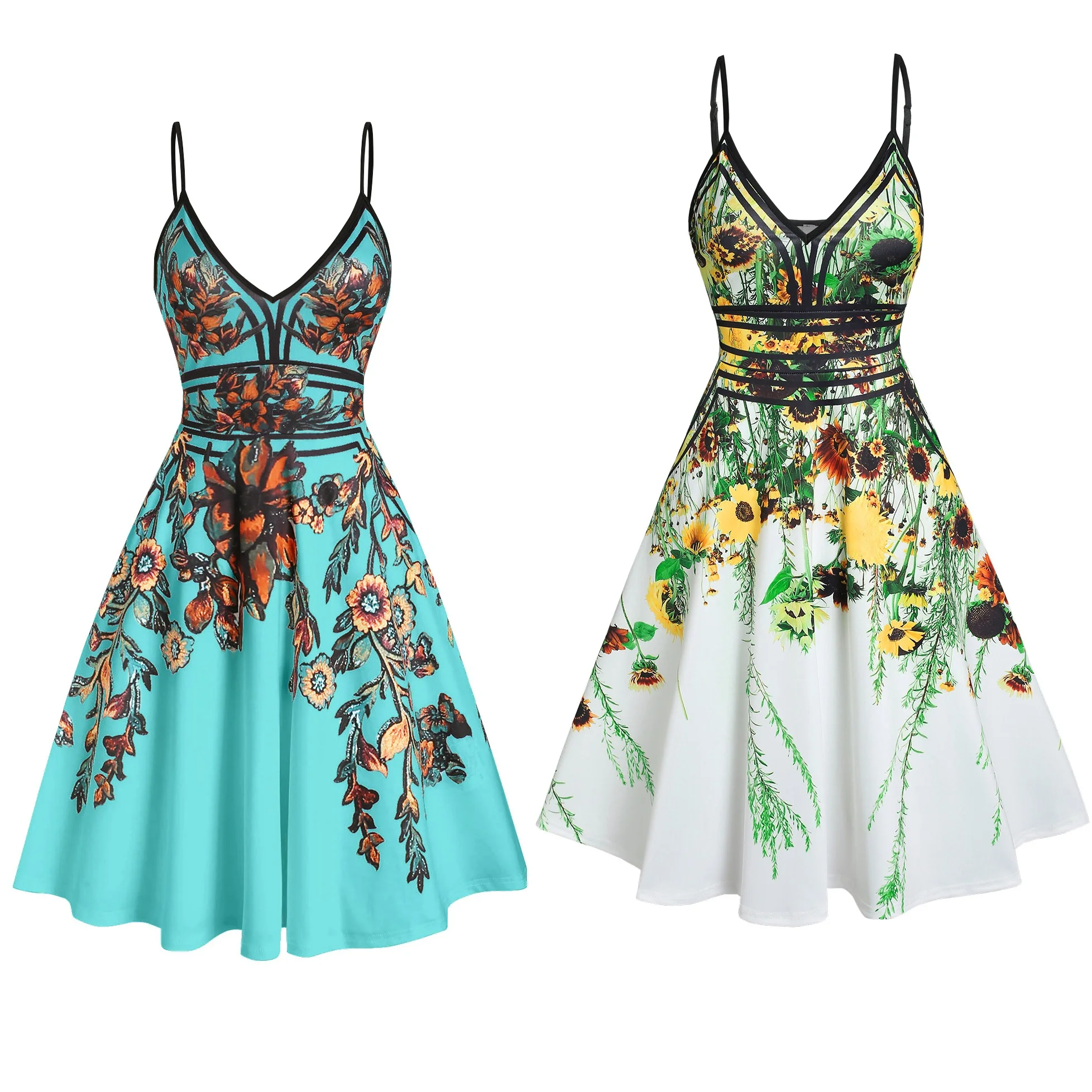 

Plus Size Summer Dress 2022 Elegant Robe Party Sleeveless Dresses Floral,Leaf Printed Casual Vintage Knee-Length Dress For Women