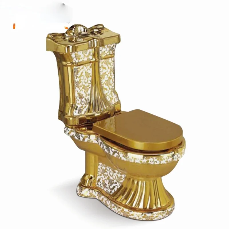 

Artistic Plain Golden One Piece Closestool Siphon Fluishing S-Trap Floor Mounted Luxious Villa Bathroom Seat Toilet wc