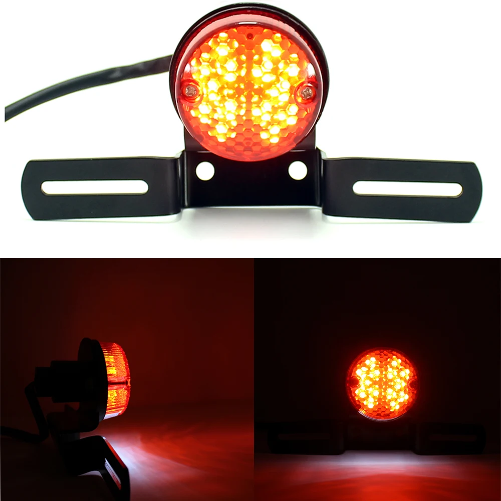 

12V Round 3 wire LED Motorcycle Brake Rear Tail Running License Plate Light for Harley Davidson Dyna Electra Glide Road Softail