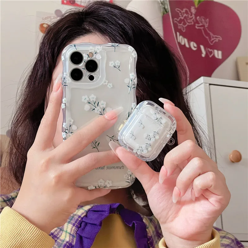

Korean popular Ins Summer Flower Cute Phone Case For iphone 13 12 14 Pro Max iphone11 14pro Floral Transparency Soft Cover grils