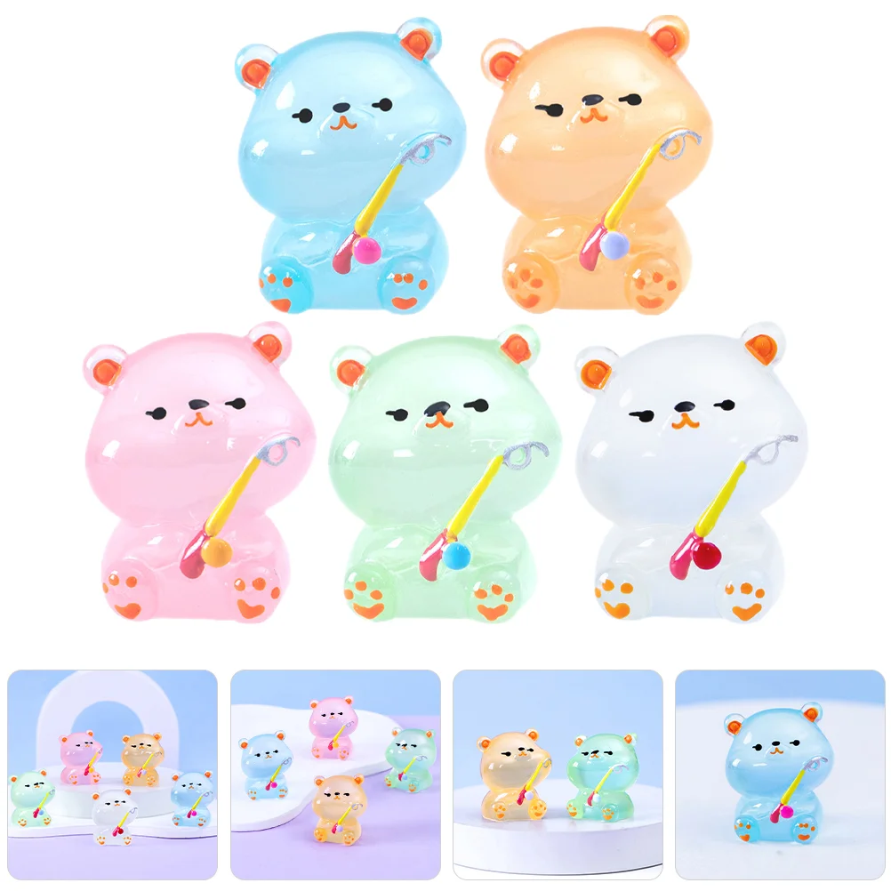 

5 Pcs Mini Bear Tiny Miniature Figurines Critters Statue Glow The Dark Resin Animal Garden Landscape Decoration Models