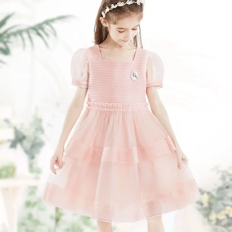 

Disney Girls Dress Princess Aisha Applique Embroidered Children's Princess Style Skirt Big Kids Puff Sleeve Mesh Skirt