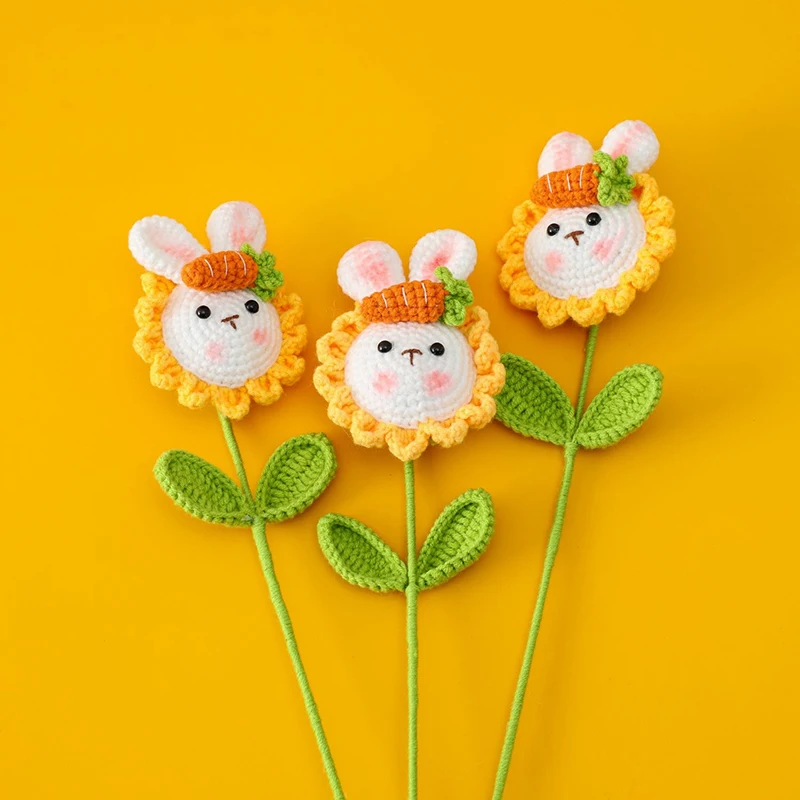 Плетеный букет из моркови кролика подсолнуха вязаный вручную искусственный