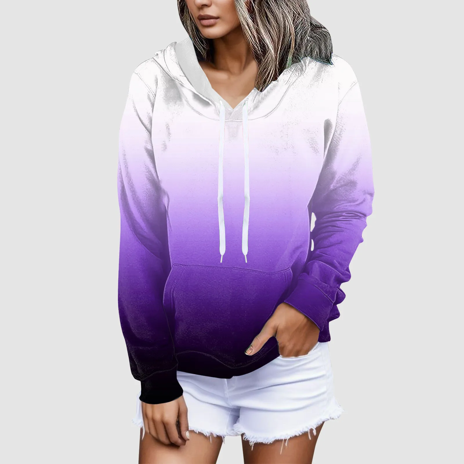 

Purple Gradient Hoody Pullover For Women Sweatshirts Streetwear Hip Hop Style Autumn Winter Hoodie All-Match Comfortable Clothes