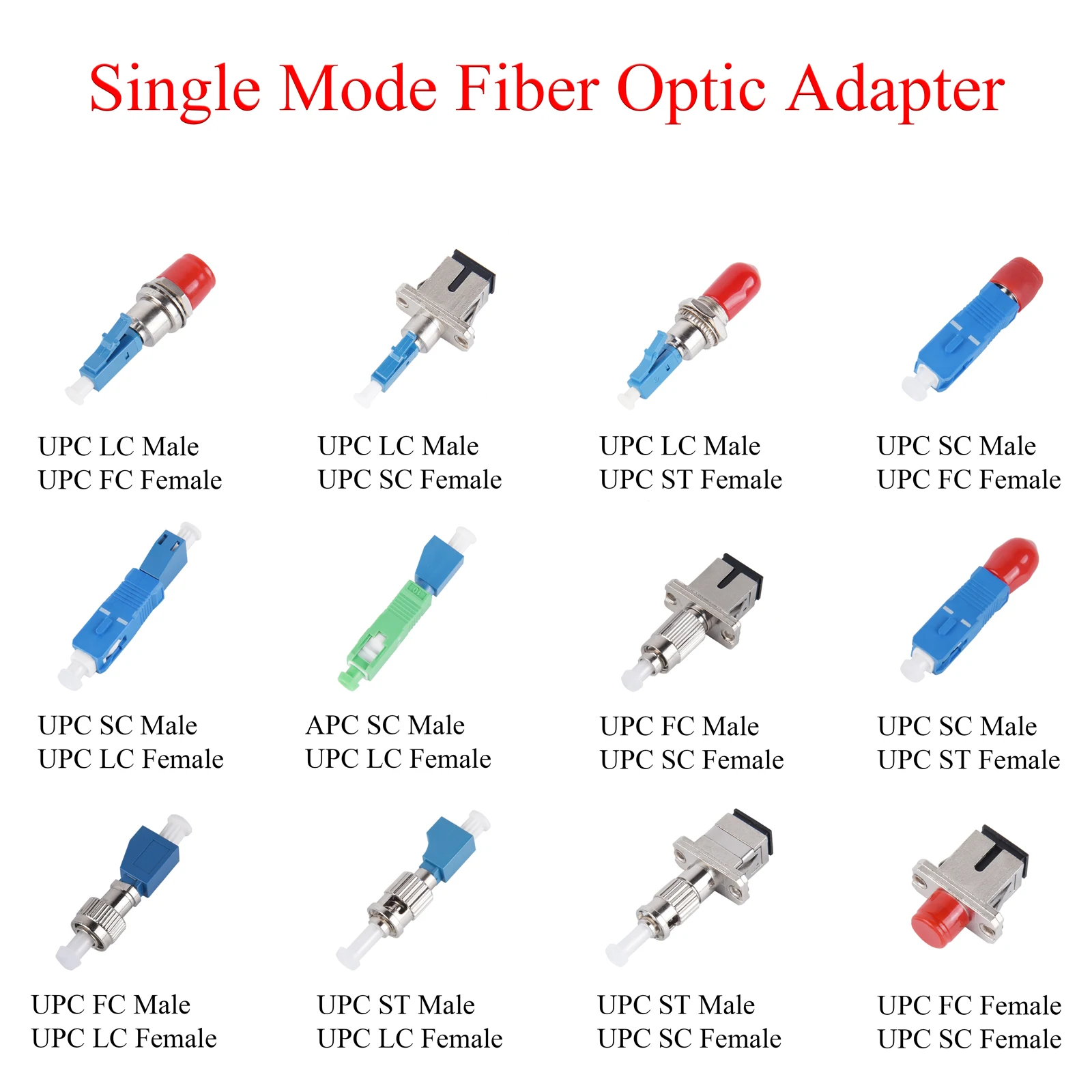 

10Pcs Fiber Optic APC/UPC FC/LC/SC/ST Male/Female to UPC LC/SC/FC/ST Female Adapter Single-mode Converter Hybrid Connector