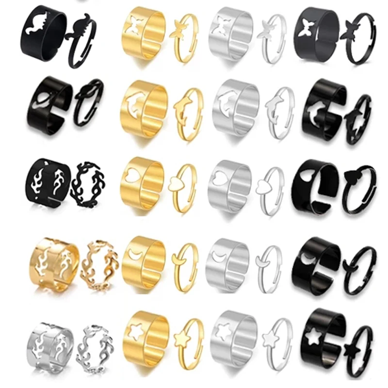 

Vintage Butterfly Open Rings Set Hollow Dinosaur Star Moon Heart Flame Rings for Women Simple Punk Girls Couple Ring Set Jewelry