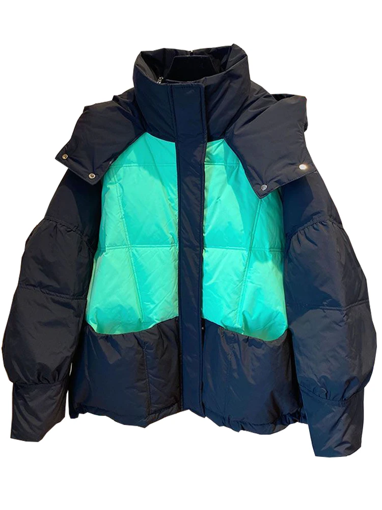 

Oversized Women's Winter Jacket Hooded Patchwork Thick Warm Parka Female Cotton Padded Jackets Parkas Woman Winter Coat Outwear