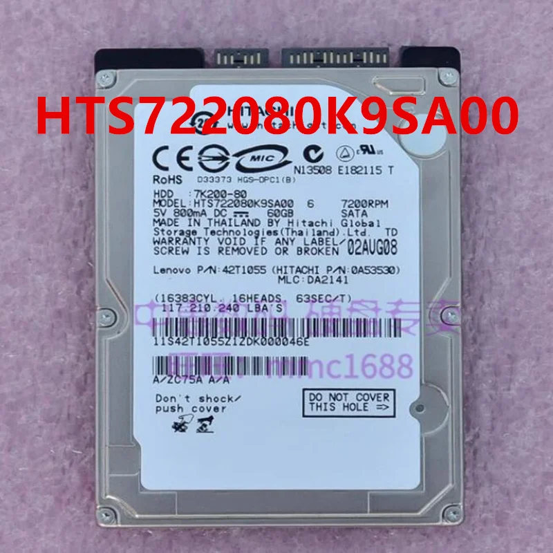 

Оригинал на 95% новый жесткий диск для HITACHI 80GB SATA 2,5 "7200 об/мин 8MB Notebook HDD для HTS722080K9SA00