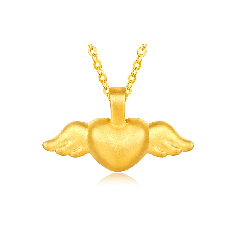 

BANFU Real 18K Gold Necklace AU750 Pure 24K Angel Wing Pendant Jewelry Exquisite Gifts Neckalce for Woman Gold Chain