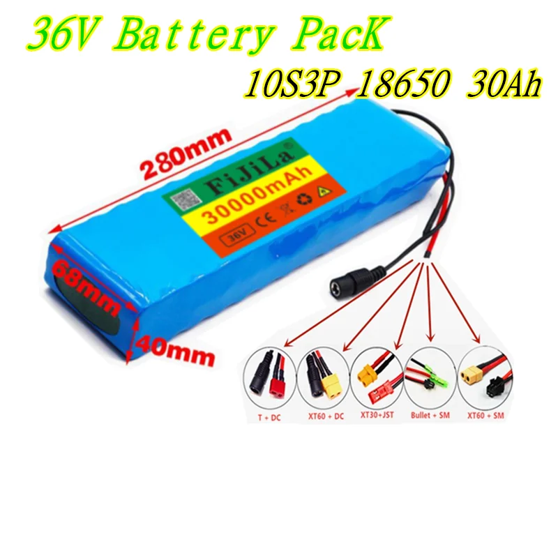 

Electric scooter 36V Battery 10S3P 30Ah 18650 Battery pack 500W 36v lithium electric bike battery Rechargeable li-ion battery