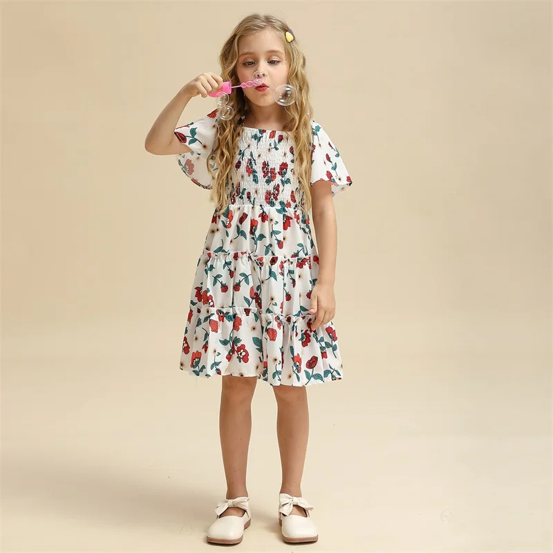 

Summer Little Girls Smocked Dress 2022 New Kids Princess Birthday Party Vestidos 3-8 Year Casual Children Clothing for Holiday