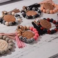 mama bracelet wristband keychain for women tassel bag pendant accessory leopard print silicone bead keyring mothers day gift